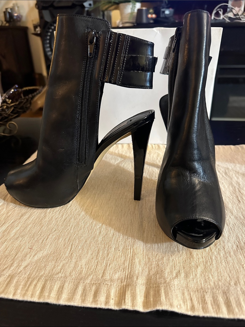 GUESS Black Peep-Toe Stiletto Ankle Booties